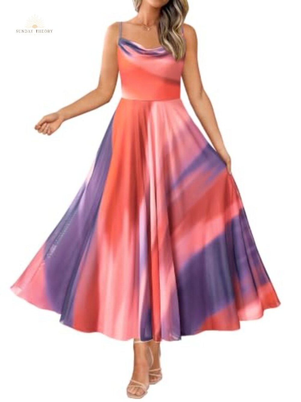 Women's Floral Maxi Dress Sleeveless Cowl Neck A-Line Summer Beach Wedding Guest